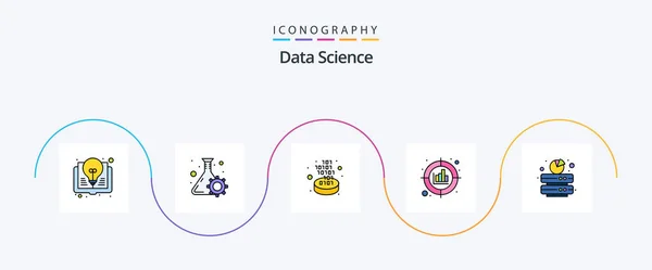 Data Science Line Filled Flat Icon Pack Including Target Planning — Stok Vektör