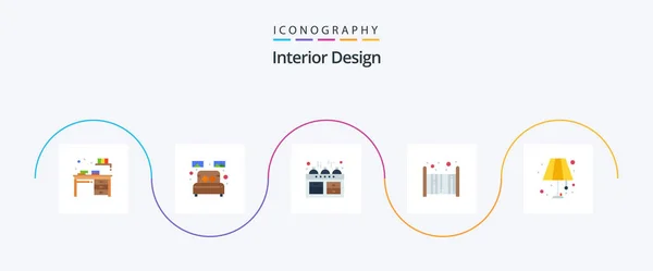 Interior Design Flat Icon Pack Including Sleep Child Sleep Bed — Stock Vector