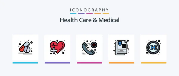 Health Care Medical Line Filled Icon Pack Including Eye Health — Vettoriale Stock