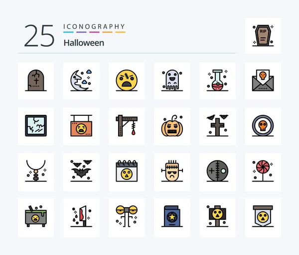 Halloween Line Filled Icon Pack Including Scary Хэллоуин Небо Призрак — стоковый вектор