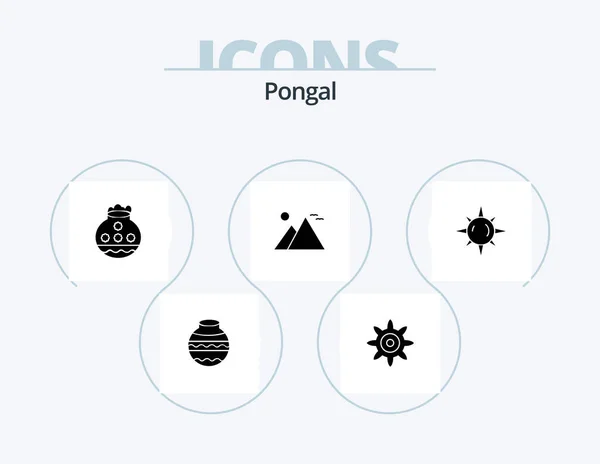 Pongal Glyph Icon Pack Icon Design Festival Sun Gear Pyramid — ストックベクタ