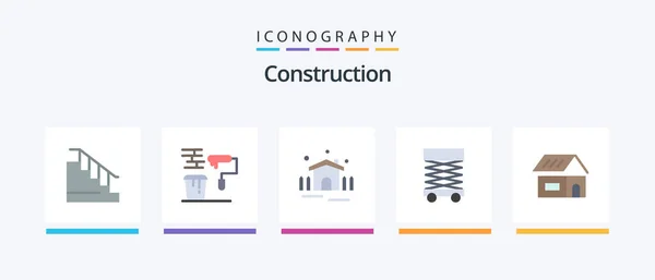 Construction Flat Icon Pack Including Building Scaffolding Tools Develop Shelter — Stockvector