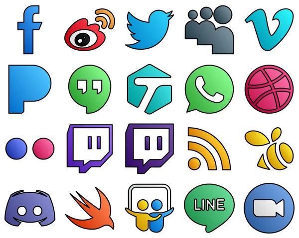Innovative Icons Flickr Whatsapp Tweet Tagged Pandora Filled Line Style — Stock Vector