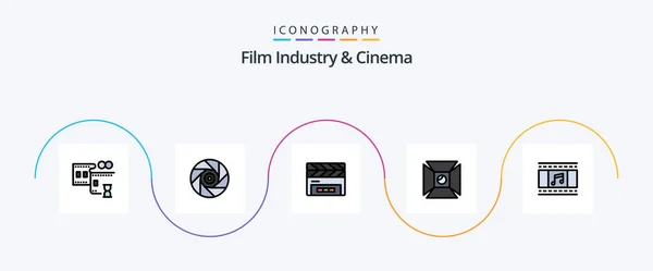 Cenima Line Filled Flat Icon Pack Including Film Reel Animation — Stock Vector