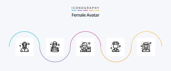 Female Avatar Line Icon Pack Including Church Profession Worker Female — Stok Vektör