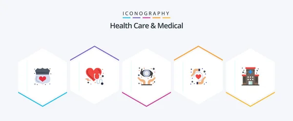 Health Care Medical Flat Icon Pack Including Hospital Heart Protection — Stockový vektor