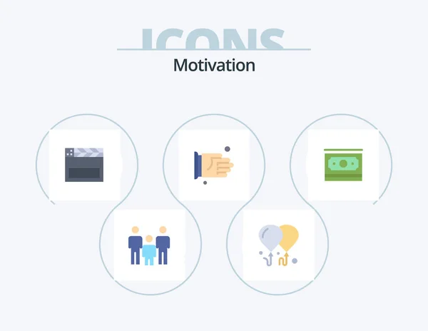 Motivation Flat Icon Pack Icon Design Geld Bargeld Film Büro — Stockvektor