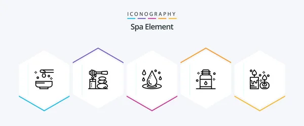 Spa Element Line Icon Pack Including Salon Jar Stones Hair — Stock Vector