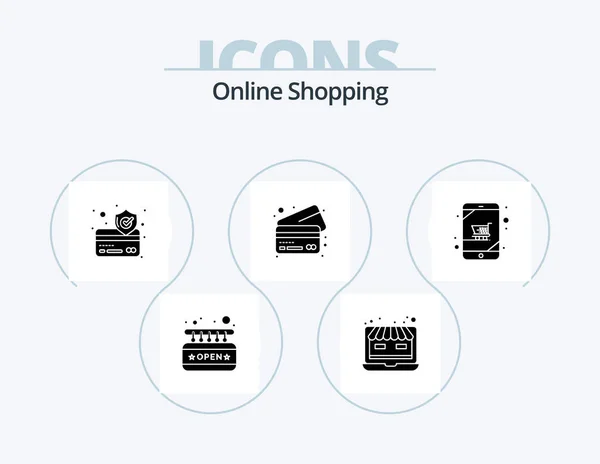 Online Shopping Glyph Icon Pack Icon Design Shopping Device Credit — Vettoriale Stock