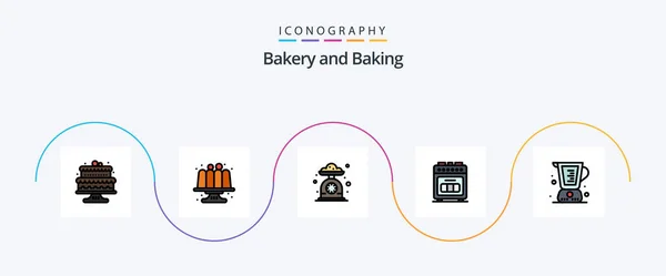 Baking Line Filled Flat Icon Pack Including Jug Baking Scale — ストックベクタ