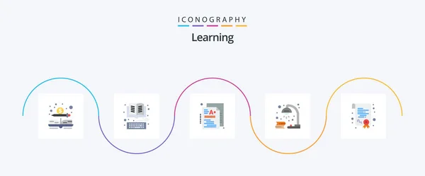 Lernen Flat Icon Pack Inklusive Studie Licht Online Lampe Wissen — Stockvektor