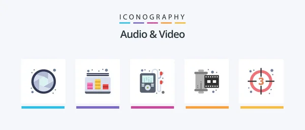 Audio Video Flat Icon Pack Including Movie Countdown Multimedia Reel — Archivo Imágenes Vectoriales