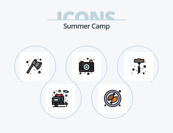 Summer Camp Line Filled Icon Pack Icon Design Travel Binoculars — Stock Vector