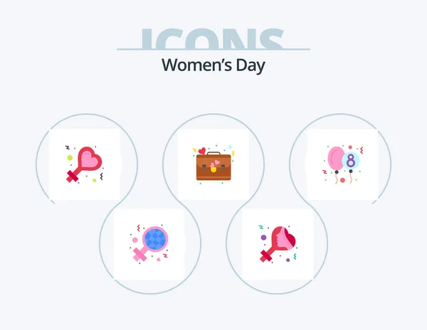 Womens Day Flat Icon Pack Icon Design Party Balloon Female — ストックベクタ