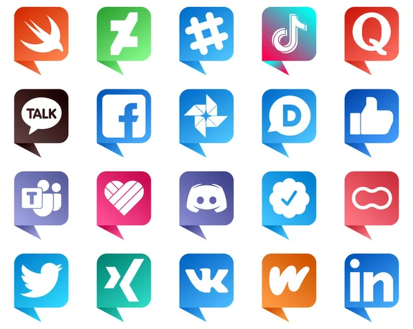 Chat bubble style Social Media Brand Icon Set 20 icons such as facebook. disqus. quora. google photo and fb icons. High resolution and editable
