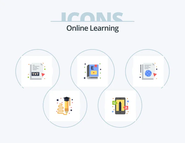 Online Learning Flat Icon Pack Icona Design Imparare Apprendimento Libro — Vettoriale Stock