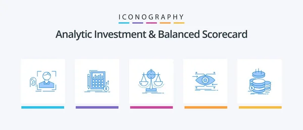 Investimento Analítico Balanced Scorecard Azul Icon Pack Incluindo Foco Atenção — Vetor de Stock