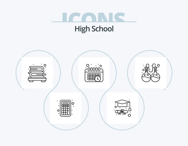 High School Line Icon Pack Icon Design Investigación Átomo Aprender — Vector de stock