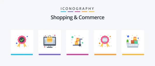 Shopping Commerce Flat Icon Pack Including Offer Guaranteed Label Cart — Stock Vector