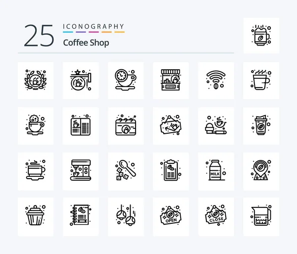 Coffret Icône Coffee Shop Line Comprenant Magasin Café Signe Café — Image vectorielle