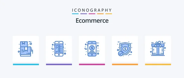 Ecommerce Blue Icon Pack Including Present Free Shop Ecommerce Protection — 스톡 벡터