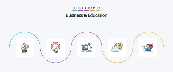 Business Education Line Filled Flat Icon Pack Including Creative Computer — Vector de stock