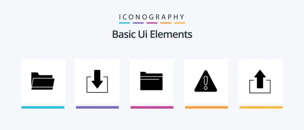 Basic Elements Glyph Icon Pack Including Arrow File Sign Danger — ストックベクタ