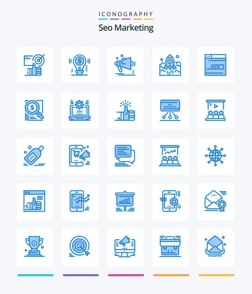 Creatieve Seo Marketing Blauw Pictogram Pakket Zoals Business Lanceren Een — Stockvector