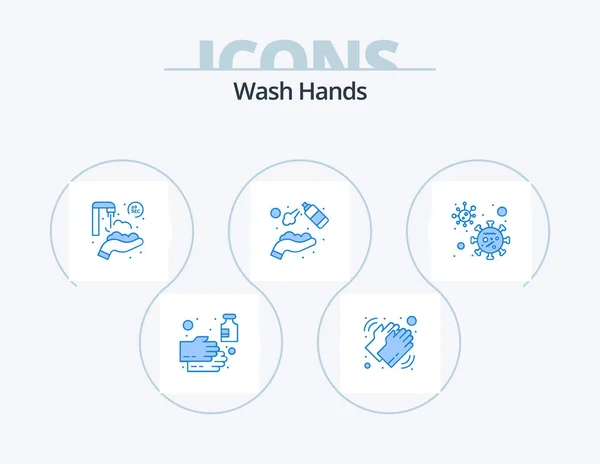 Wash Hands Blue Icon Pack Simge Tasarımı Yıka Temizle Kuru — Stok Vektör