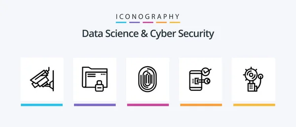 Data Science Cyber Security Line Icon Pack Including Encryption Data — Stock Vector