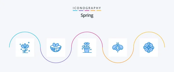 Spring Blue Icon Pack Including Anemone Honey Spring Fly Spring — Stok Vektör