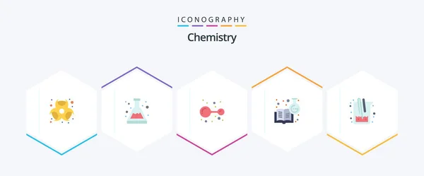 Kimya Düz Ikon Paketi Laç Dahil Kimya Öğrenmek Atomlar Kimya — Stok Vektör