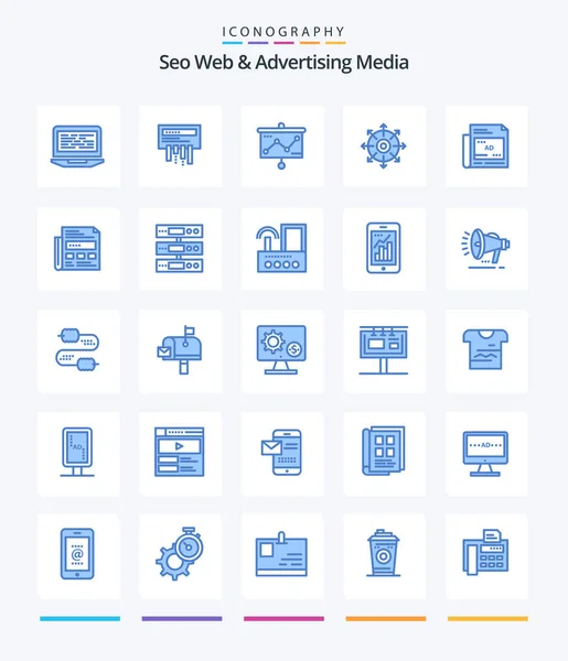 Creatief Seo Web Reclame Media Blauw Pictogram Pack Zoals Krant — Stockvector