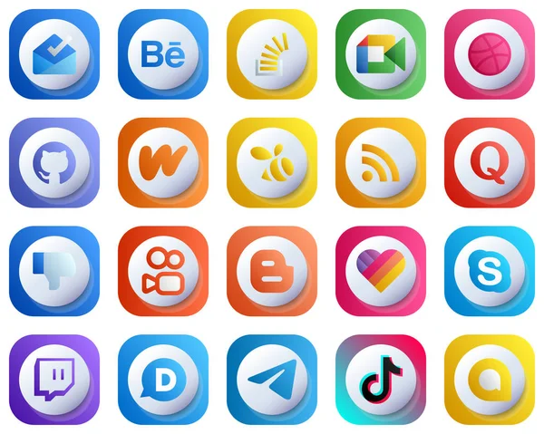 Cute Professional Gradient Social Media Icons Question Feed Rss Literature — Stock Vector