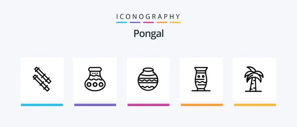 Pongal Line Icon Pack Including Decorate Ligh Growth Lamp Diwali — Stock vektor