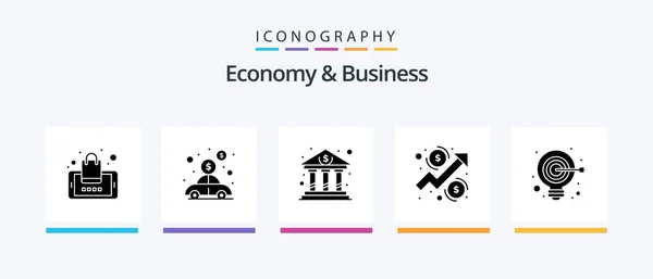 Economy Business Glyph Icon Pack Including Idea Money Bank Growth — Stock Vector