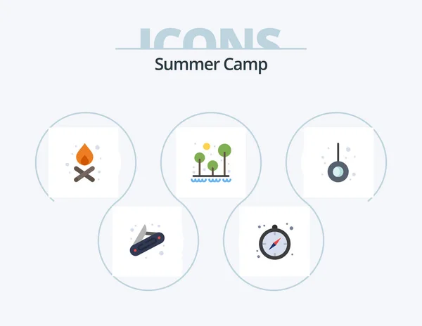 Summer Camp Flat Icon Pack Icon Design Pendulum Fire Movement — Vetor de Stock