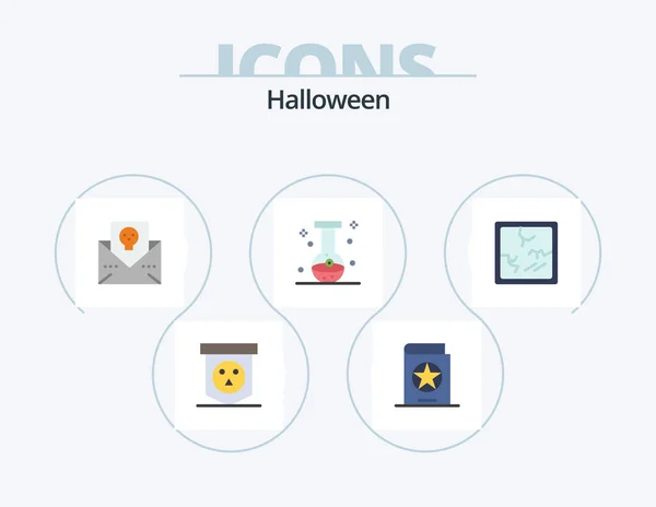 Halloween Flat Icon Pack Icon Design Eye Beaker Witch Ball — Vetor de Stock
