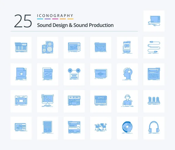 Diseño Sonido Producción Sonido Paquete Iconos Colores Azules Incluido Reproductor — Vector de stock
