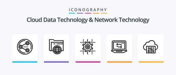 Cloud Data Technology Network Technology Line Icon Pack Compris Puissance — Image vectorielle