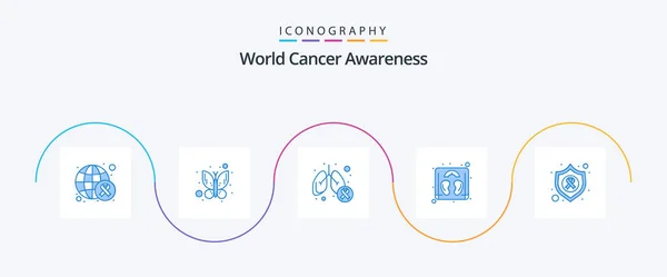 World Cancer Awareness Blue Icon Pack Including Shield Arrow Illness — ストックベクタ