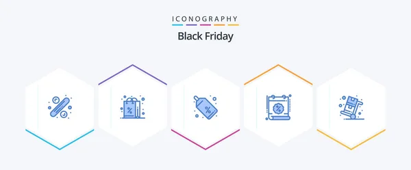 Black Friday Blue Icon Pack Including Cyber Monday Time Discount — Stock Vector