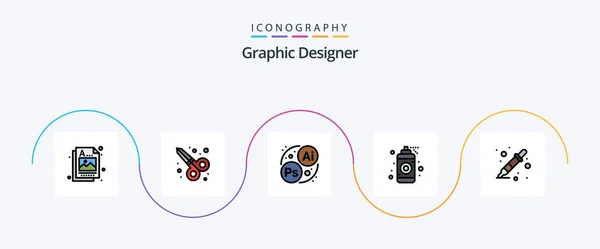 Graphic Designer Line Filled Flat Icon Pack Including Liquidator Color — Stockvector