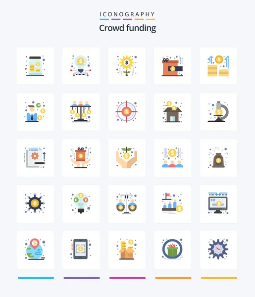 Creative Crowdfunding Pack Icônes Plates Comme Carrière Récompense Argent Présent — Image vectorielle
