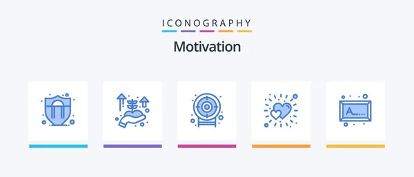 Motivation Blue Icon Pack Including Picture Target Photo Love Creative — Wektor stockowy