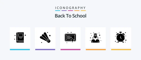 Back School Glyph Icon Pack Including Timekeeper Alarm School Woman — Vector de stock