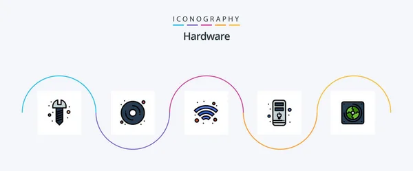 Hardware Line Filled Flat Icon Pack Including Fan Wireless Computer — Stock Vector