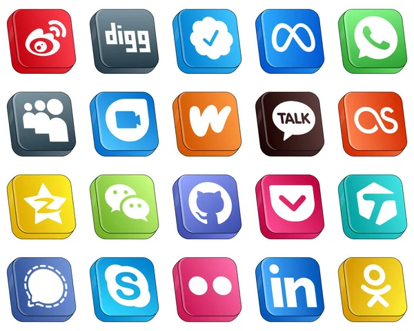Isometric Icons Top Social Media Pack Qzone Whatsapp Lastfm Literature — Stock Vector