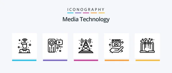 Media Technology Line Icon Pack Including Media Monitor Web Page — Stock Vector