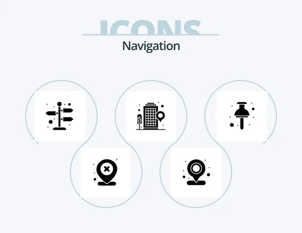 Navigation Glyph Icon Pack Icon Design Stift Standort Landkarte Büro — Stockvektor